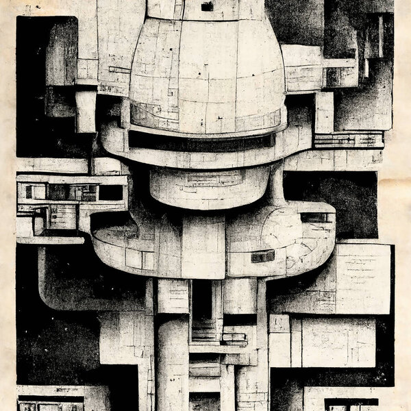 Плакаты научной фантастики космических станций как механические рисунки