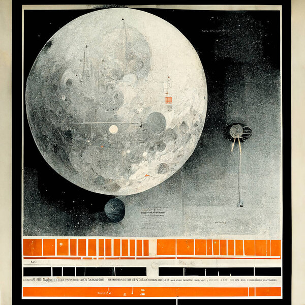 Science Fiction posters of space stations as mechanical drawings