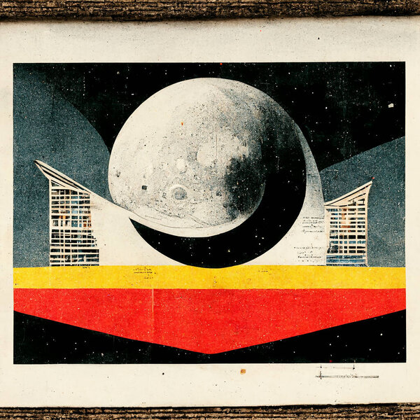 Science Fiction posters of space stations as mechanical drawings