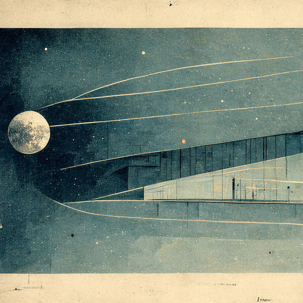 Плакаты научной фантастики космических станций как механические рисунки