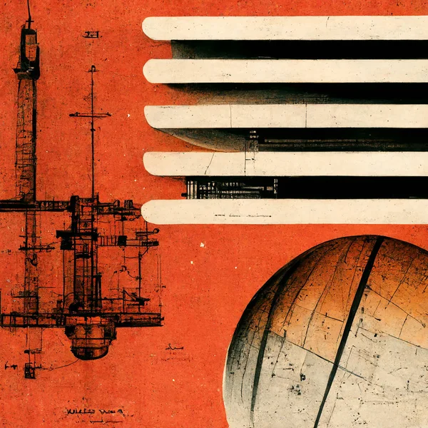 Plakaty Science Fiction Stacji Kosmicznych Jako Rysunki Mechaniczne — Zdjęcie stockowe