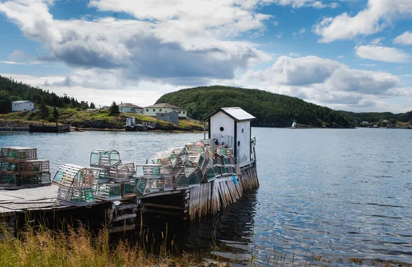 纽芬兰省农村社区的海洋码头和龙虾笼 — 图库照片
