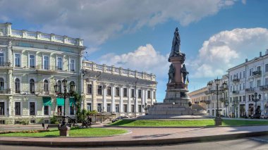 Odessa, Ukraine 04.09.2022. Monument to Catherine the Great in the historical center of Odessa, Ukraine, on a sunny summer day