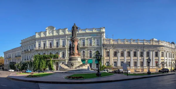 Odessa, Ukraine 04.09.2022. Catherine the Great Square in the historical center of Odessa, Ukraine, on a sunny summer day