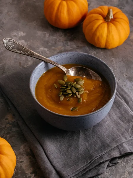 Sopa Abóbora Outono Uma Tigela — Fotografia de Stock