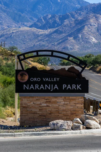 Oro Valley Usa Oct 2021 Welcoming Signboard Entry Point Preserve — Stock Photo, Image