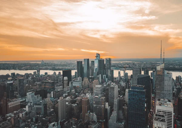 Zonsondergang Skyline Manhattan Panorama Uitzicht New York — Stockfoto