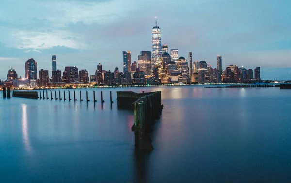 Manhattan Zonsopgang Panorama Uitzicht Kleur Blauw — Stockfoto