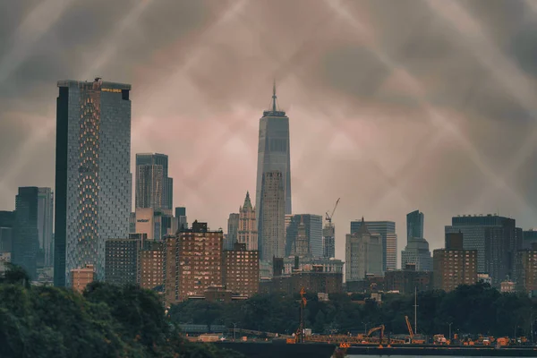 Stad Skyline Bij Zonsondergang Panorama Centrum Van New York — Stockfoto