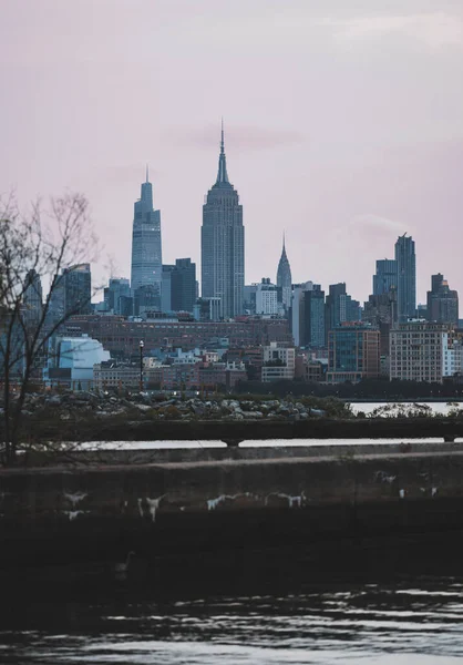 Miasto Panorama Zima Jesień Rzeka Nowy Jork Widok — Zdjęcie stockowe