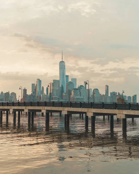 Stad Skyline Vid Solnedgången Piren New York City Jersey Panorama — Stockfoto
