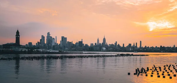 Solnedgång Över Hamnlandskapet New York City — Stockfoto