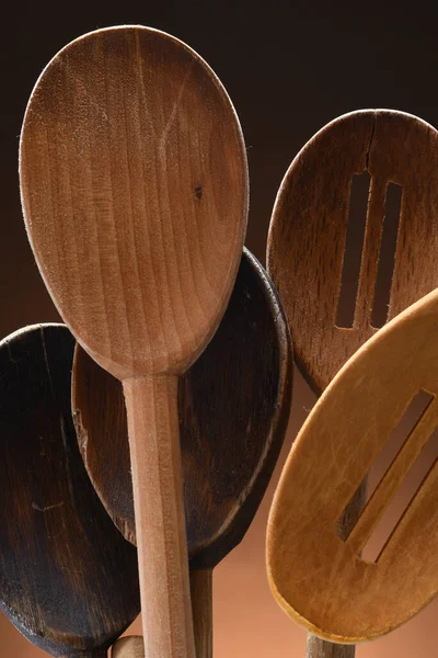 Few Used Wooden Cooking Spoons — Stock Photo, Image