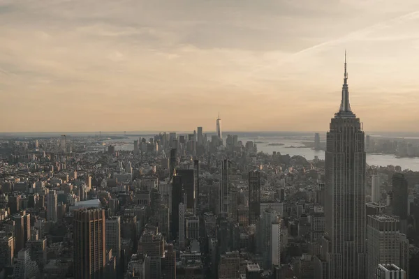 Uitzicht Manhattan Zonsondergang New York Skyline — Stockfoto