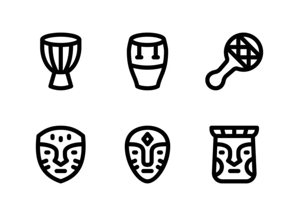 Kwanzaa İlgili Vektör Satır Simgelerinin Basit Kümesi. Simgeleri Djembe, Conga, Shaker ve daha fazlasını içerir.