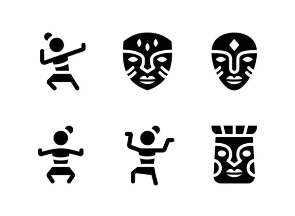 Kwanzaa İlgili Basit Vektör Katı Simgeleri Kümesi. Kadın Dansçısı olarak Simgeleri, Afrika Maskesi ve daha fazlasını İçerir.