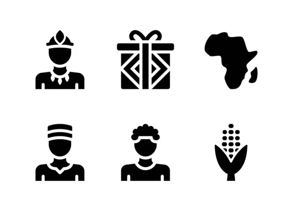 Kwanzaa İlgili Basit Vektör Katı Simgeleri Kümesi. Simgeleri Afrikalı Adam, Hediye, Harita ve daha fazlası olarak içerir.