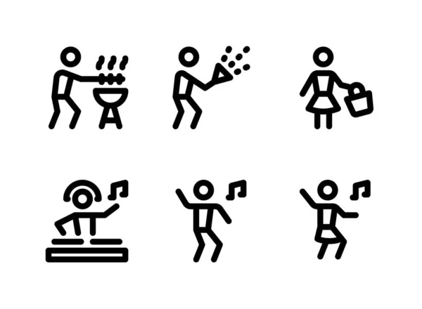 Yeni Yıl Arifesi Partisi İlgili Vektör Hattı Simgeleri Basit Kümesi. Icons as Barbecue, Party Popper, Disc Jockey ve daha fazlasını içerir.