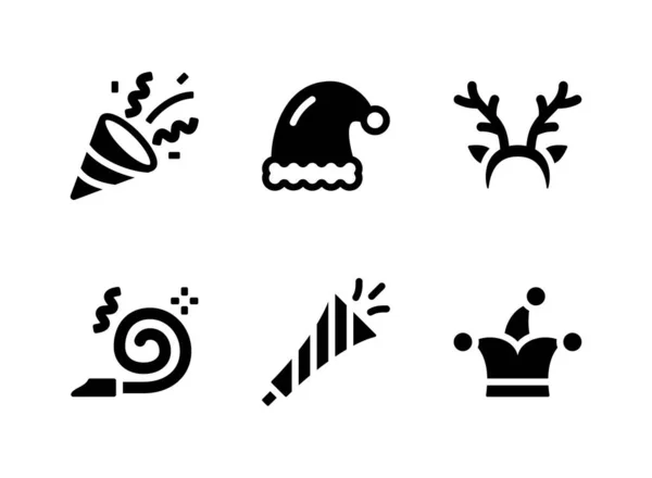 Yeni Yıl Arifesi Partisi 'nin Basit Vektör Katı Simgeleri. Icons as Party Popper, Santa Hat, Geyik Saç bandı ve daha fazlasını içerir.