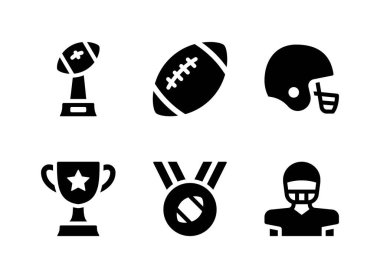 Super Bowl İlgili Basit Vektör Katı Simgeleri Kümesi. Simgeleri Kupa, Top, Miğfer ve daha fazlası olarak içerir.