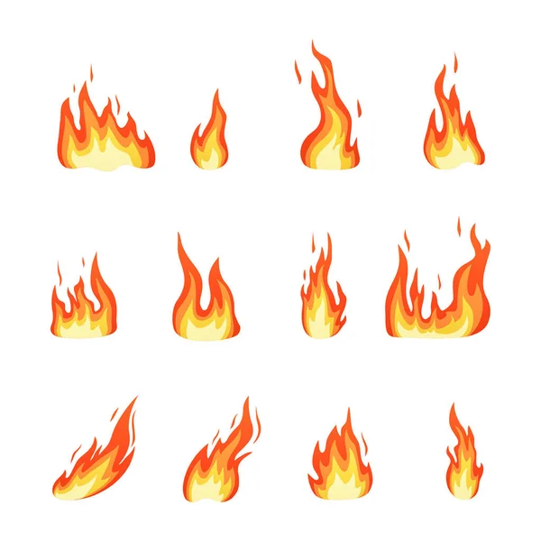 Set Red Orange Fire Flame Vector Illustration — Stock Vector