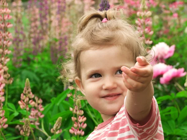 Sunny day, the child for a walk — Stock Photo, Image