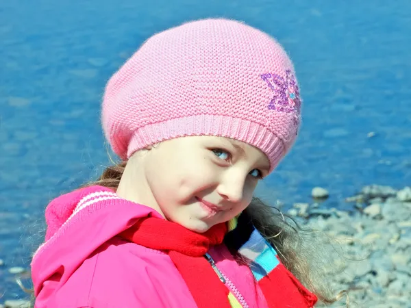 Baby girl by the river — Stock Photo, Image