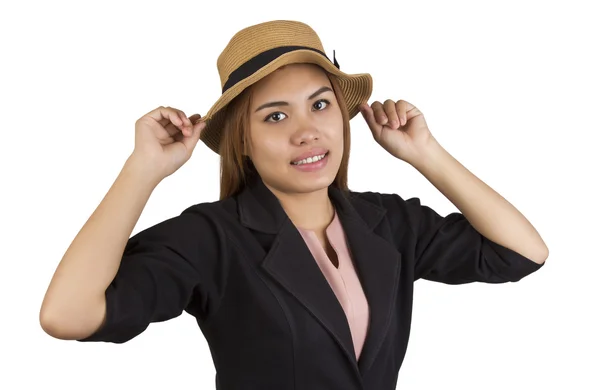 帽子を持つ美しい女性 — ストック写真