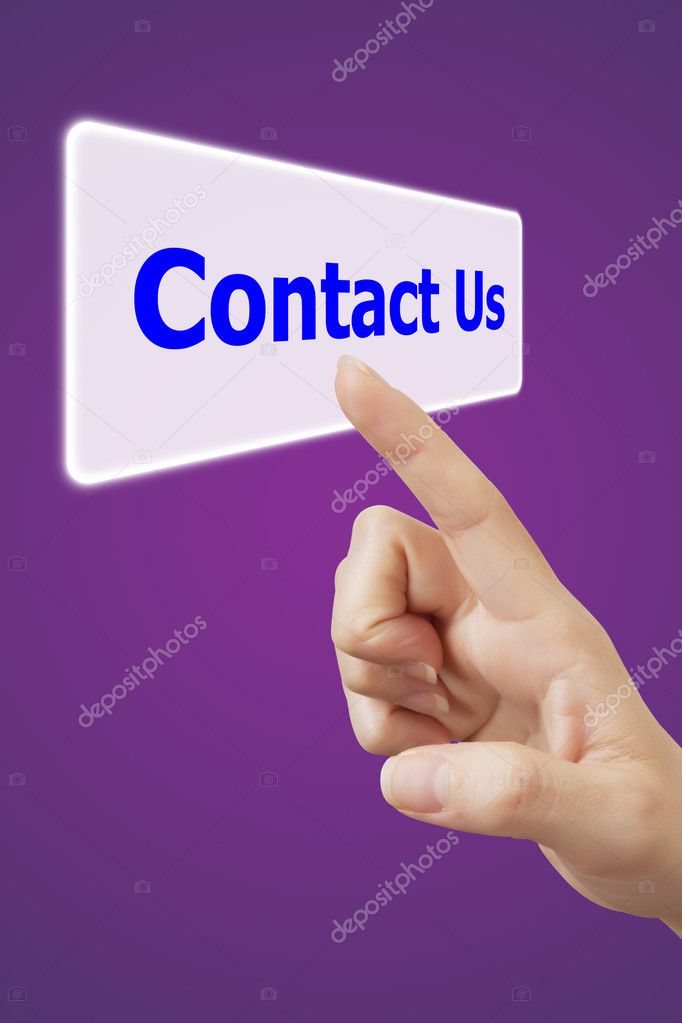 woman hand touching button contact us keyword