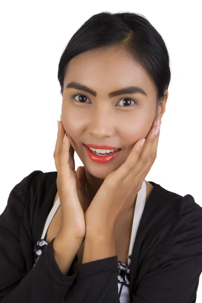 Women with orange lipstick. — Stock Photo, Image