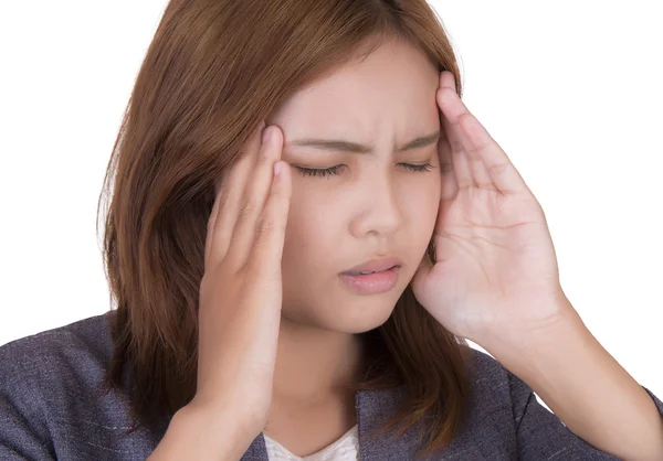 Businesswoman in headaches. — Stock Photo, Image