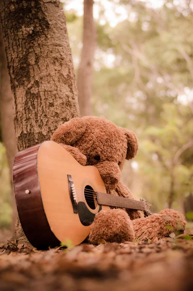 Oyuncak ayı gitar ile — Stok fotoğraf