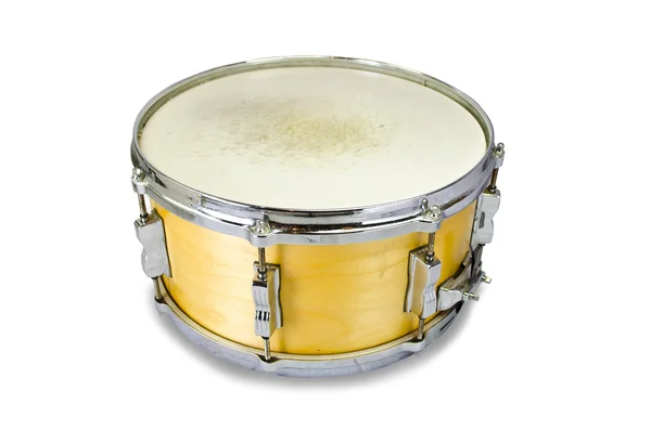 Tambor de madeira compensada snare isolado no fundo branco Imagem De Stock