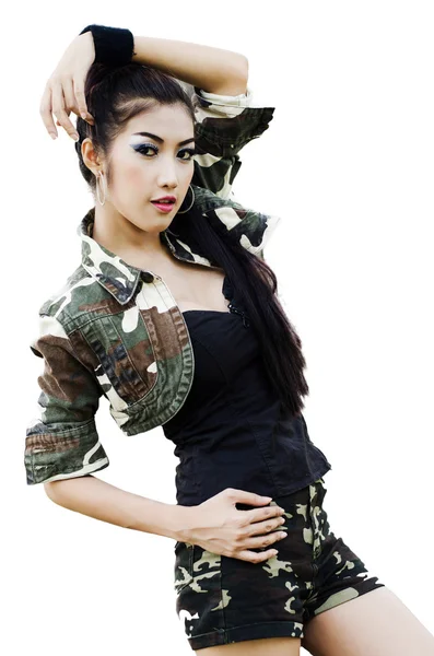 軍隊の服でセクシーな女性 ストック画像