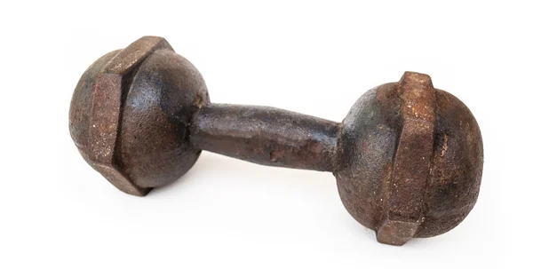 Old rusty dumbell on white background — Stock Photo, Image