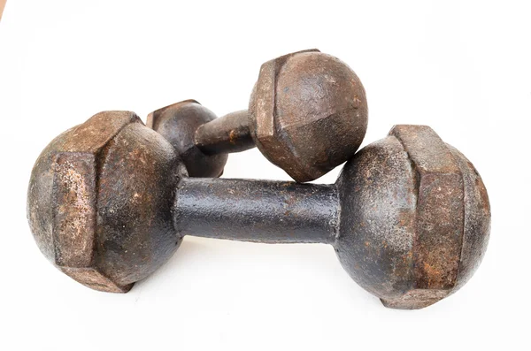 Old rusty dumbell on white background — Stock Photo, Image