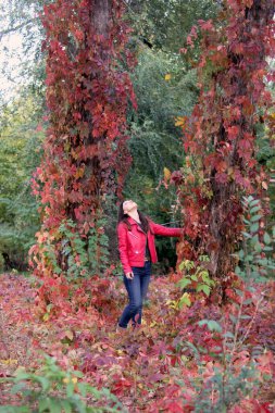Sonbahar sezonunda Ormanda Genç Kadın
