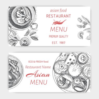Vektör illüstrasyon kroki - oryantal yiyecek. Kartı menü Asya vintage tasarım şablonu, afiş.
