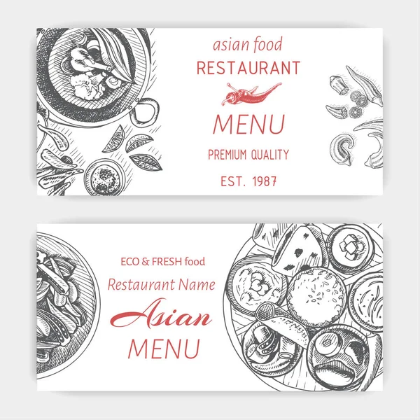 Vector Illustration Sketch Oriental Food Card Menu Asian Vintage Design — Stock Vector