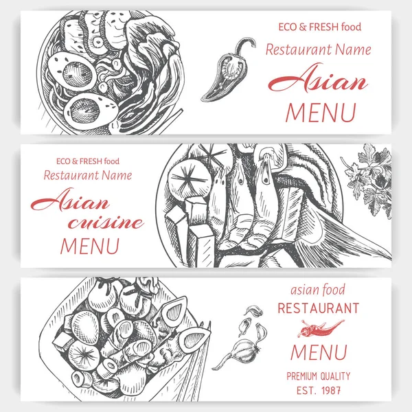 矢量插图速写 东方食品 卡菜单亚洲复古设计模板横幅 — 图库矢量图片