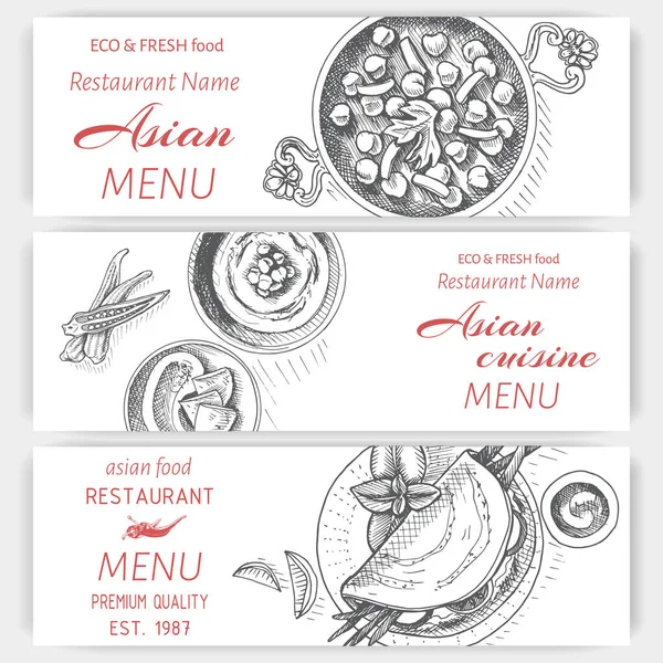 Vektor Illustration Skizze Orientalisches Essen Karte Menü Asiatische Vintage Design — Stockvektor