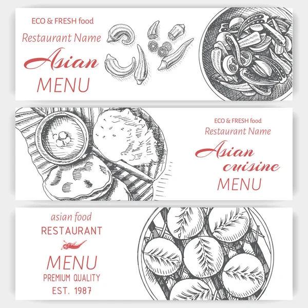 Vektor Illustration Skizze Orientalisches Essen Karte Menü Asiatische Vintage Design — Stockvektor