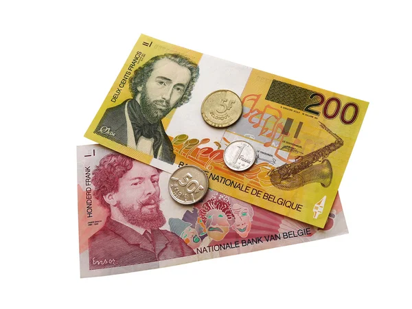 Moedas e notas belgas — Fotografia de Stock