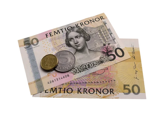 Zweedse bankbiljetten en munten. — Stockfoto