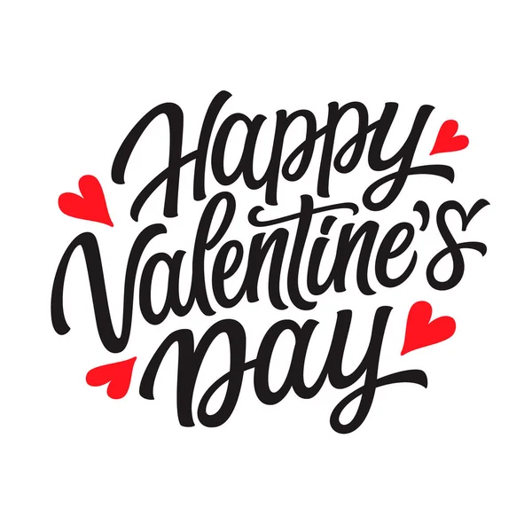 Happy Valentines Day Hand Lettering Text Red Hearts Isolated White — Vector de stock