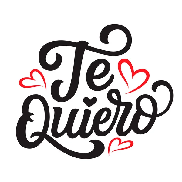 Spanish Translation Love You Hand Lettering Text Red Hearts Isolated — Vettoriale Stock