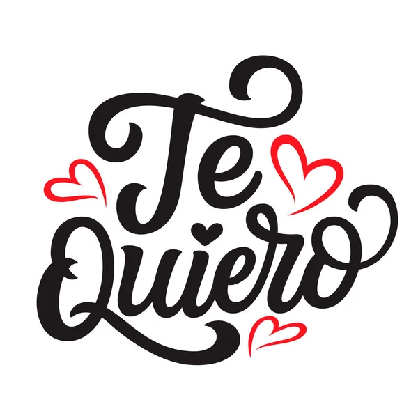Spanish Translation Love You Hand Lettering Text Red Hearts Isolated — Stock Vector