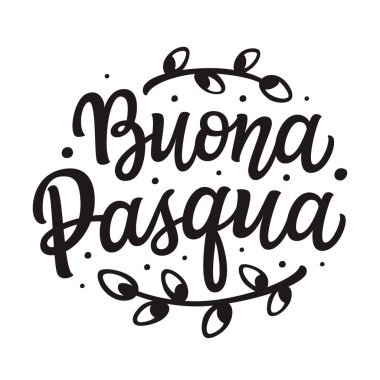 İtalyanca çeviri: Mutlu Paskalyalar. Beyaz arkaplana izole edilmiş el çizimi siyah yazı. Kartlar, posterler, afişler, kupalar için vektör tipografisi