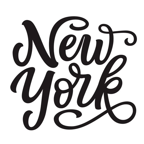New York Testo Lettering Mano Isolato Sfondo Bianco Tipografia Vettoriale — Vettoriale Stock