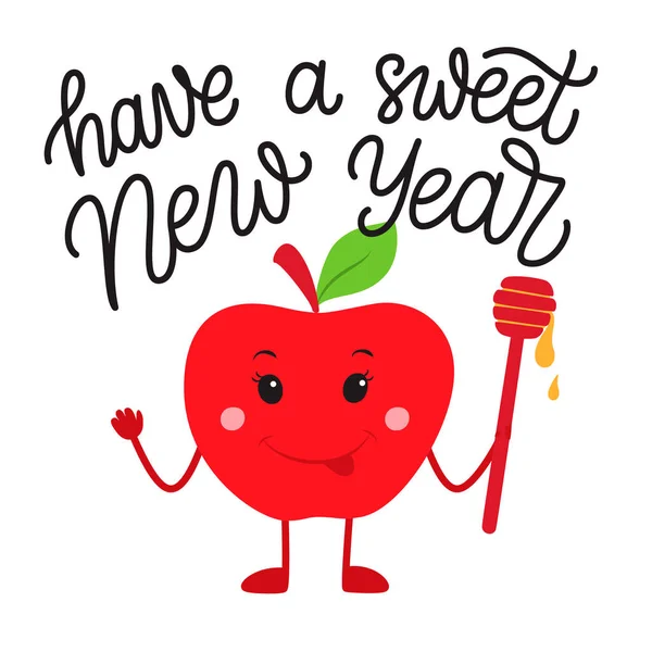 Have Sweet New Year Rosh Hashanah Greeting Card Cute Apple — Stock vektor